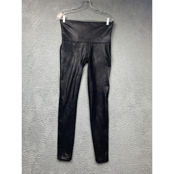 Spanx Leggings Womens 1X Tall Black Faux Leather High Rise Shaping Control Ankle - Picture 1 of 13